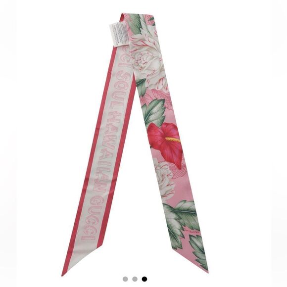 Gucci Floral Hawaiian print silk neck bow twilly Scarf pink - Picture 2 of 9